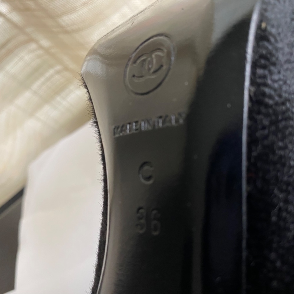 CHANEL BLACK PUMPS CC LOGO HEELS mules leather slip on slides loafers 36-6sandal - Picture 10 of 11